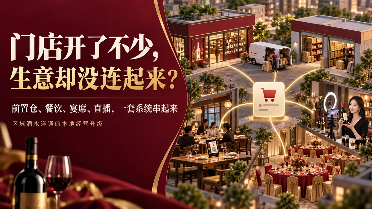 一套即时零售系统,助力区域型酒水连锁企业开展本地化前置仓配送、餐饮联盟、酒店宴席、私域直播业务